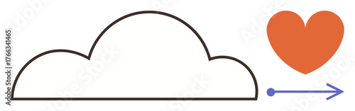 Cloud and orange heart connected by blue arrow, symbolizing data flow, love, connection, and technology. Ideal for digital exchange, emotions, cloud storage, communication relationships