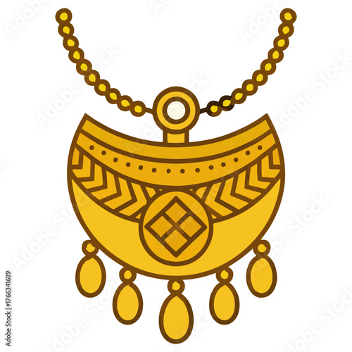 Ornate Gold Crescent Pendant Necklace (Traditional Vector Jewelry)