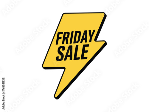 Yellow lightning bolt graphic announces a Friday sale with bold lettering.
