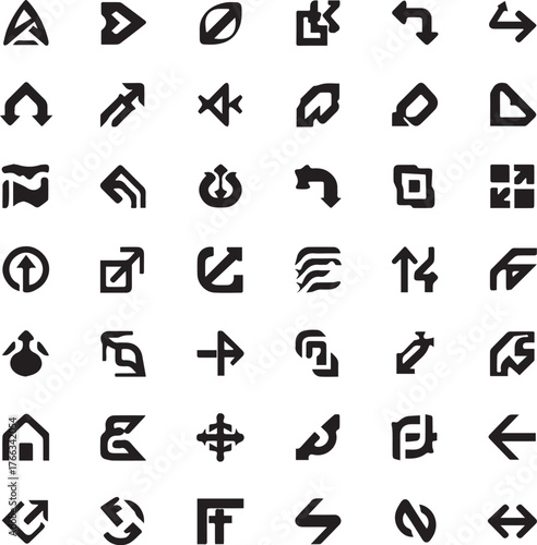 Bold Geometrical Arrow Icon Set | Solid Minimal Symbols for Direction System and Logo Design