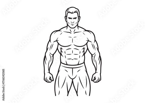 Muscular man Line art vector