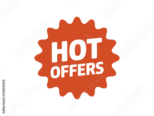 A hot offers starburst sticker with text that reads HOT OFFERS.