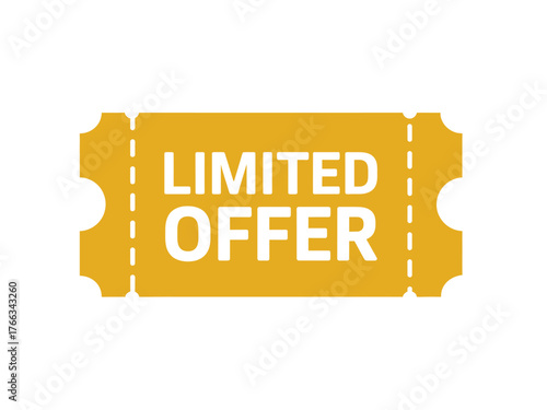 A golden ticket graphic with the words 'LIMITED OFFER' printed in white.