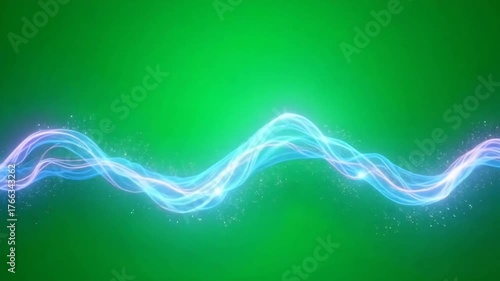Dynamic electric current flowing across green screen for science presentations or tech company branding, creating a modern and vibrant backdrop