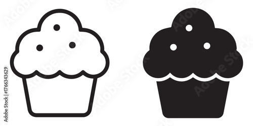 Two cupcake icons one white one black simple design