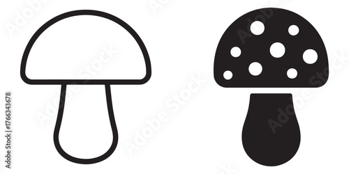 Two mushroom icons one outline one solid black