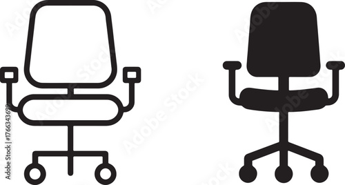 Office chair icon set two styles simple design furniture symbols