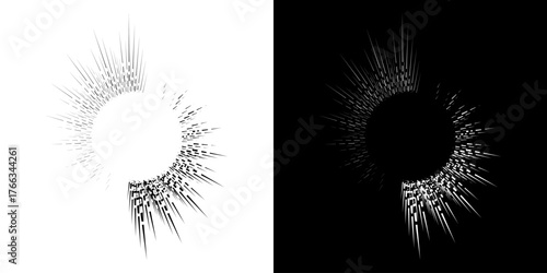 Dynamic abstract spiral sound wave rhythm lines. Circular spiral sound wave rhythm of lines. Circular futuristic abstract lines, black and white background.	
