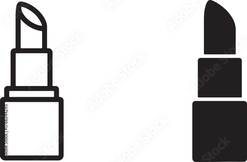 Two lipstick icons outline and filled for makeup and beauty concepts