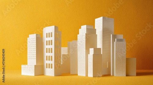 White paper cut cityscape on yellow background (1)