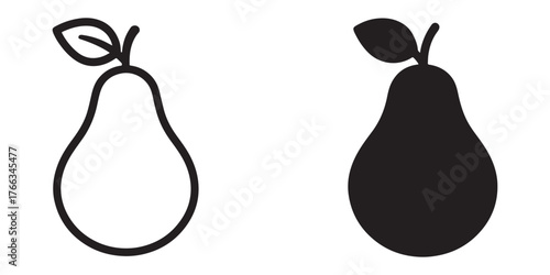 Two pears outline and solid simple fruit icons for design