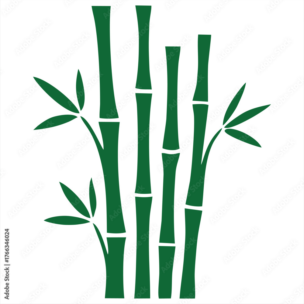 Obraz premium Green Bamboo Plant Stalks Leaves Vector Icon