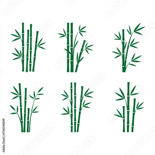 Green Bamboo Stalks and Leaves Vector Icon Set Graphic Design