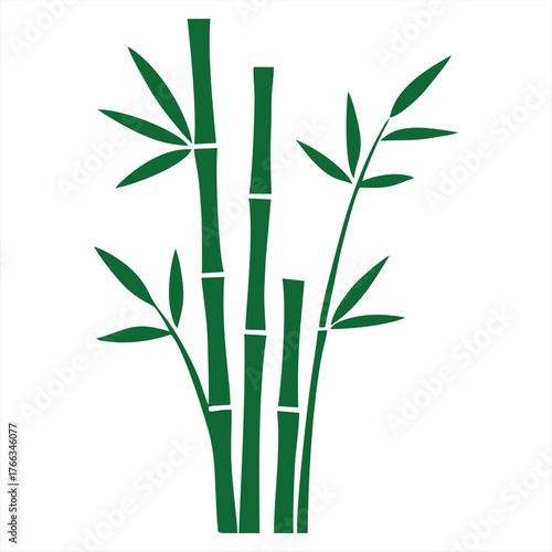 Green Bamboo Plant Stalks Leaves Vector Icon