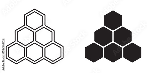 Honeycomb structure outline and solid shape comparison graphic