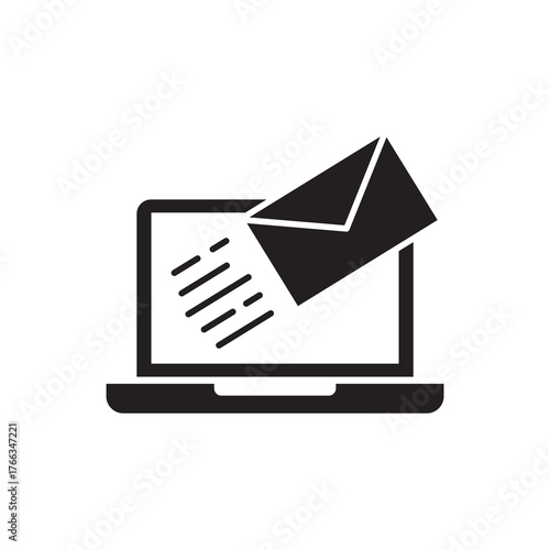 Solid Email Envelope Sending on Laptop Icon