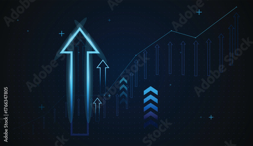“Digital Decline Visualization – Glowing Downward Arrows & Falling Line Graph on Dark Blue Background for Financial & Data Themes”