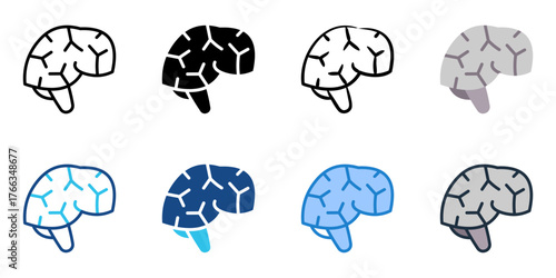 Brain icon set multiple style collection 
