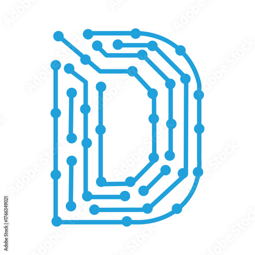 Letter d circuit board style isolated on white background for technology concept