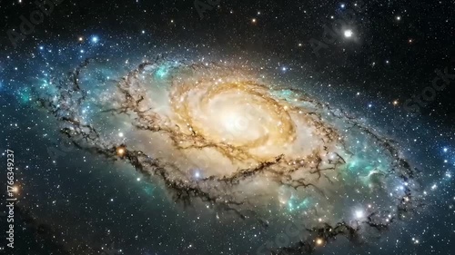  Rotating Spiral Galaxy in Deep Space Nebula