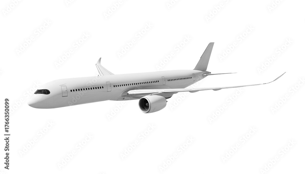 Fototapeta premium White airplane Airbus A350 front corner view angle isolated on a transparent background. Modern passenger jet airplane.