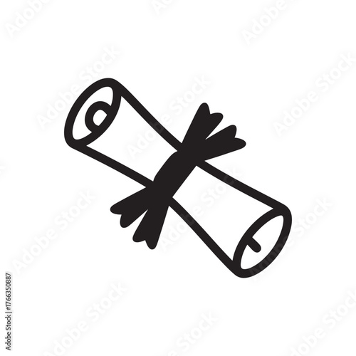 Simple hand drawn diploma scroll tied with ribbon
