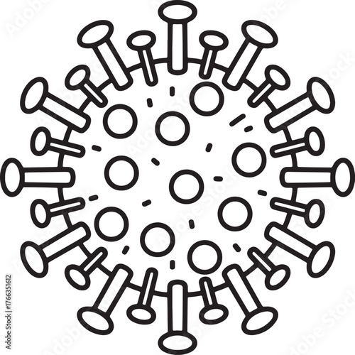 Coronavirus COVID 19 virus cell outline icon.