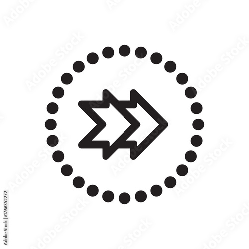 Dotted circle with triple forward arrow icon