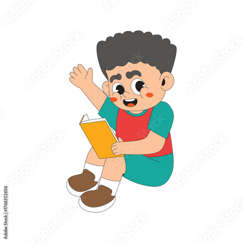 Illustration of a boy sitting reading book cartoon character
