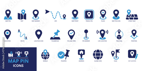 Collection of map pin icons for location services isolated on transparent background Vector