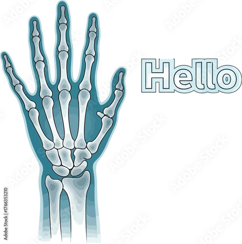 Vector art of hand skeleton with hello text