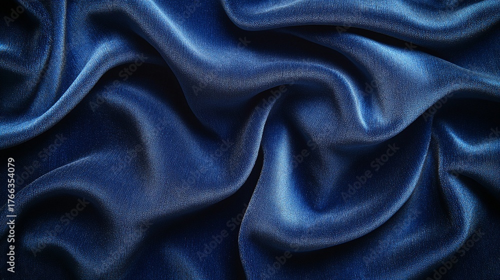 Fototapeta premium Luxury Blue Silk Fabric Fold Texture Background for Fashion Design and Textile Decoration