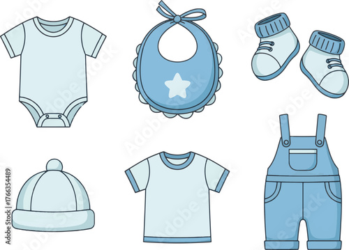 Collection of baby clothes, clothing, and accessories for newborns