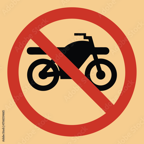 Red prohibition sign with a black motorcycle silhouette indicating no motorcycles allowed in this area