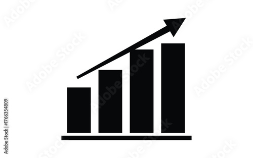 Rising black growth graph with arrow for success on white backdrop