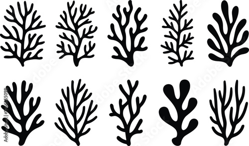Seaweed silhouette pattern underwater plants marine life ocean design art