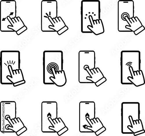 set of hand drawn icons phone tap
