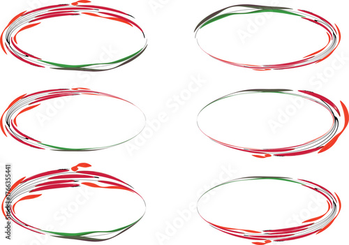 red green colorful decorative strokes different creative ovals set