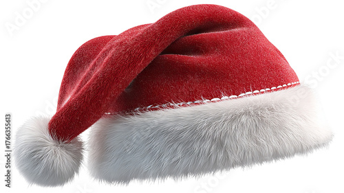 3D red Santa hat icon on white background high resolution transparent PNG clipart for Christmas social media posts stickers overlays and festive designs