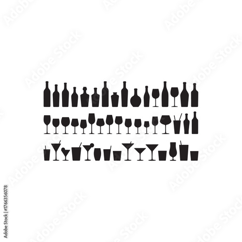 Collection of silhouette drinkware and bottles