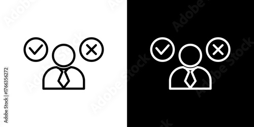 User approval and rejection icon. Graphic depicting decision making, selection, verification, or status updates for profiles in business and HR management