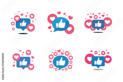 Social Media Like and Love Reaction Icons with Heart Symbols