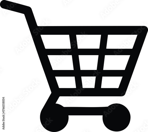 Illustration of a black shopping cart, symbolizing retail, commerce, and the act of purchasing goods and services online or in stores