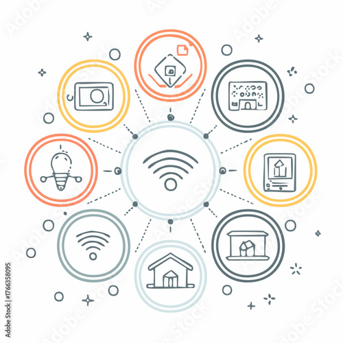 Innovative Smart Home Technology and Connectivity Icons Representing a Connected Lifestyle