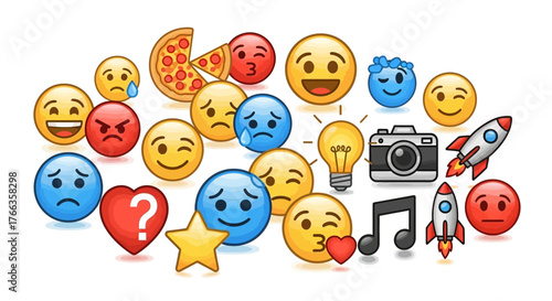 Set of diverse emoji icons colorful vector design elements for social media and messaging apps isolated on white background