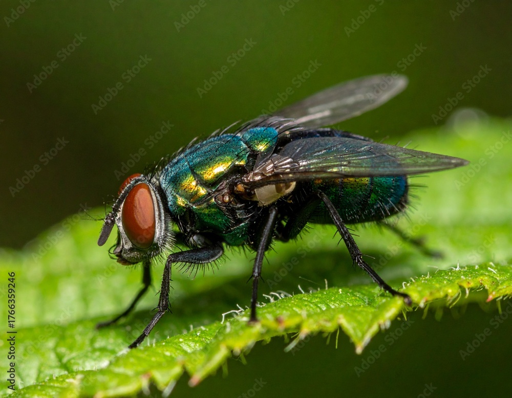 Fototapeta premium A green fly on a leaf.