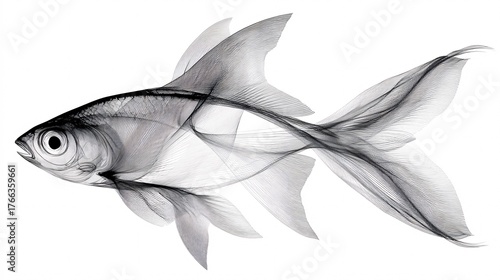 Elegant X-ray Illustration of a Fish with Delicate Fin Structures