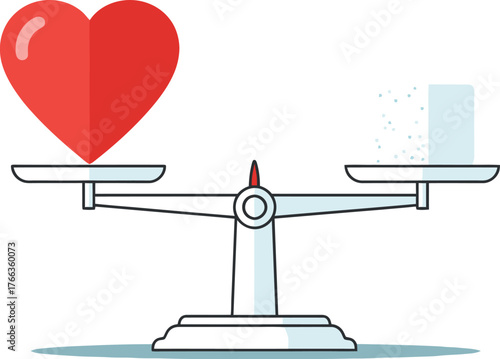 Vector art of balancing heart health with sugar intake on a scale, vector illustration