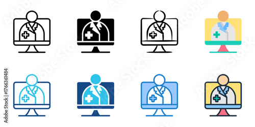 Telemedicine icon set multiple style collection 
