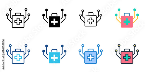 Medical technology icon set multiple style collection 
